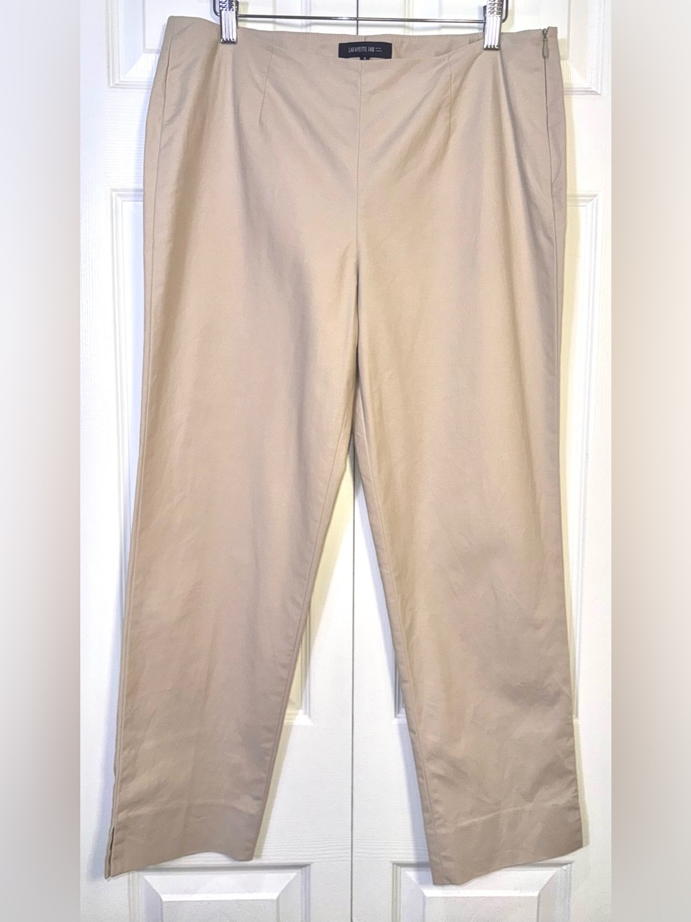 Lafayette 148 New York Stretch Cotton Ankle Trouser Pants Beige Tan Size 8